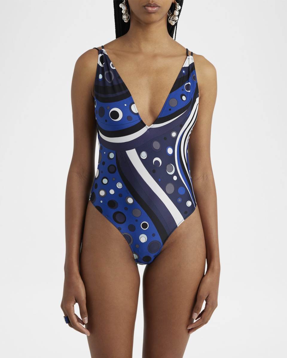V-Plunge Printed Backless One-Piece Swimsuit